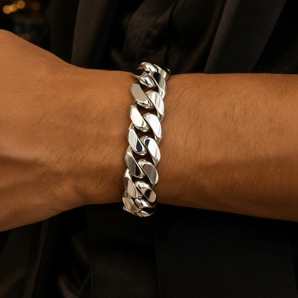 14mm Silver Cuban Link Bracelet