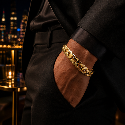 Cuban Link Bracelet 16mm Gold Over Silver
