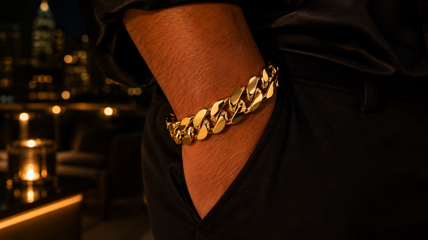 Cuban Link Bracelet 18mm Gold Over Silver