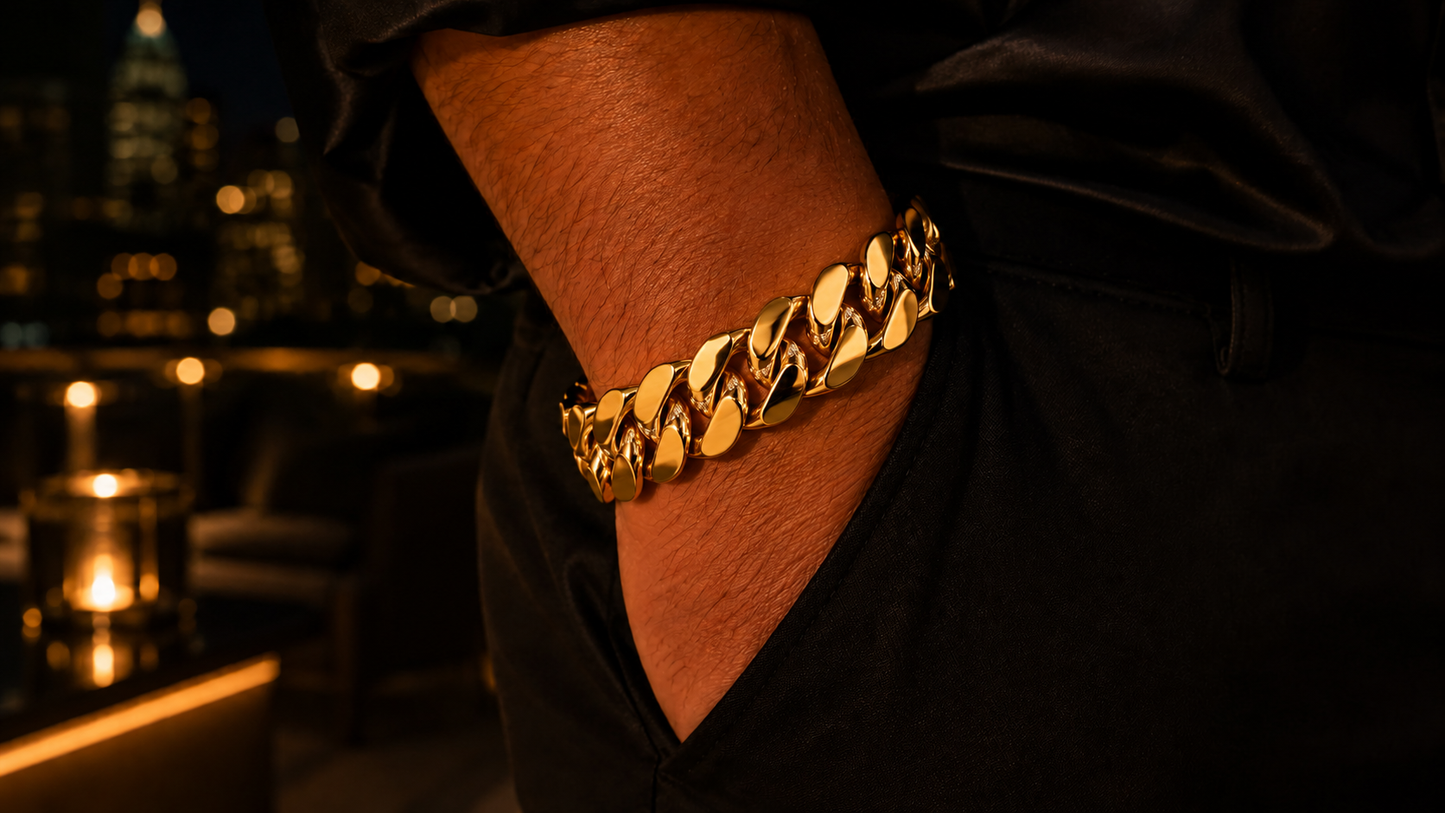 Cuban Link Bracelet 22mm Gold Over Silver