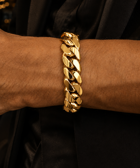 Cuban Link  Bracelet 14mm Gold Over Silver