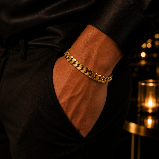 Cuban Link Bracelet 8mm Gold Over Silver