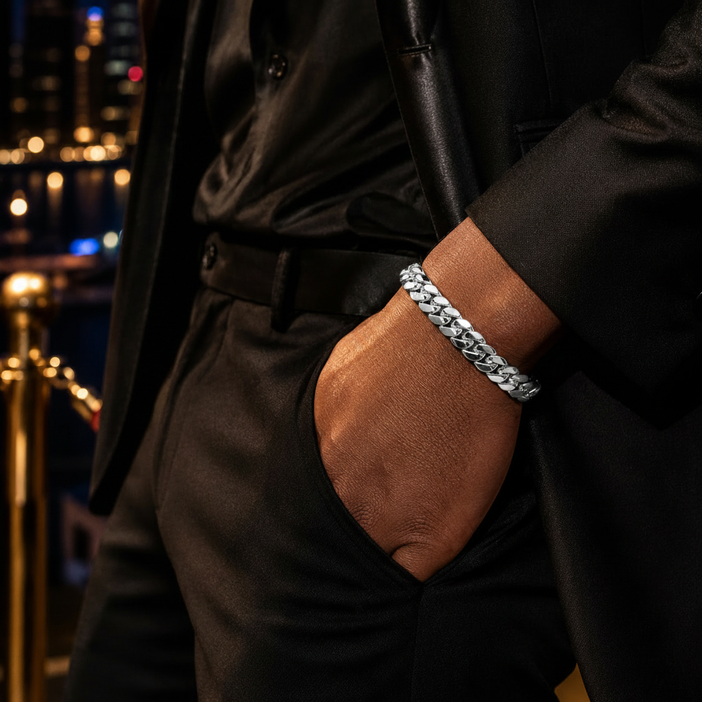 Silver Cuban Link Bracelet - Lifestyle